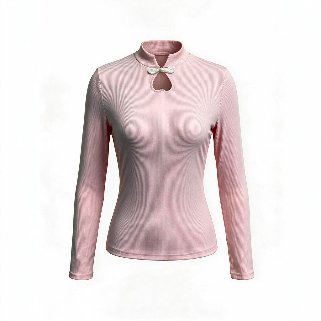 Women's Autumn Clothes Buckle Solid Color Base Elegant Long Sleeve
