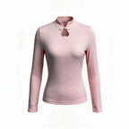 Women's Autumn Clothes Buckle Solid Color Base Elegant Long Sleeve