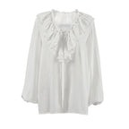 Women's V-Neck Ruffle Lace-Up Blouse
