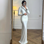 Solid Color Long Sleeve Fishtail Dress Button Backless