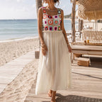 Vacation Beach Dress Bikini Wrap Random Mixed Color Hand Crocheting Stitching