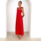 Women's Spaghetti-Strap Smocked Tie Maxi Dress