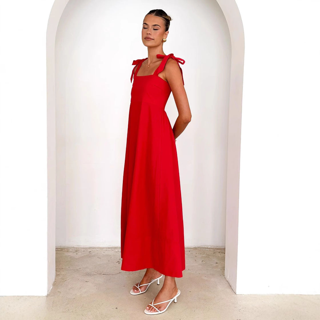 Women's Spaghetti-Strap Smocked Tie Maxi Dress