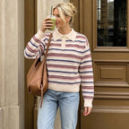Women's Striped Collared Knit Sweater