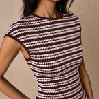 Casual Multicolor Striped Waist round Neck Short Sleeve Long Pattern Dress