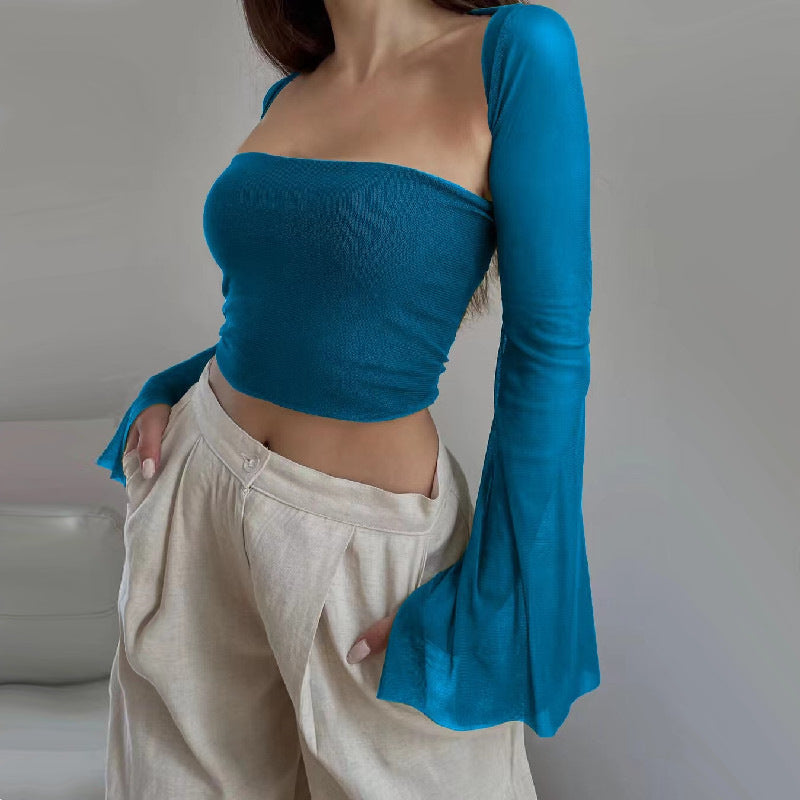 Women's Fall Women Clothing Sexy Sexy Two Piece Set Slim Tube Top Waistcoat Long Sleeve Top