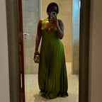 Autumn Sweet Fresh V-Neck Halter Backless Pleated Oversized Swing Dress