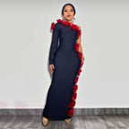 Sexy One Shoulder Beaded Red Floral Bandage Dress Ladies Party Cocktail Evening Dress