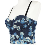 Backless Lace up Denim Printing Camisole Women Outer Wear Sexy Vest Short Top Slim Tube Top