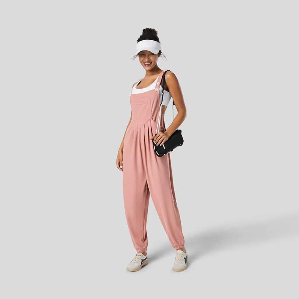 Women’s Pleated Ankle-Tie Suspender Jumpsuit
