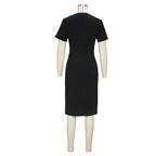 Faux-Leather Crew-Neck Front-Zip Short-Sleeve Bodycon Dress