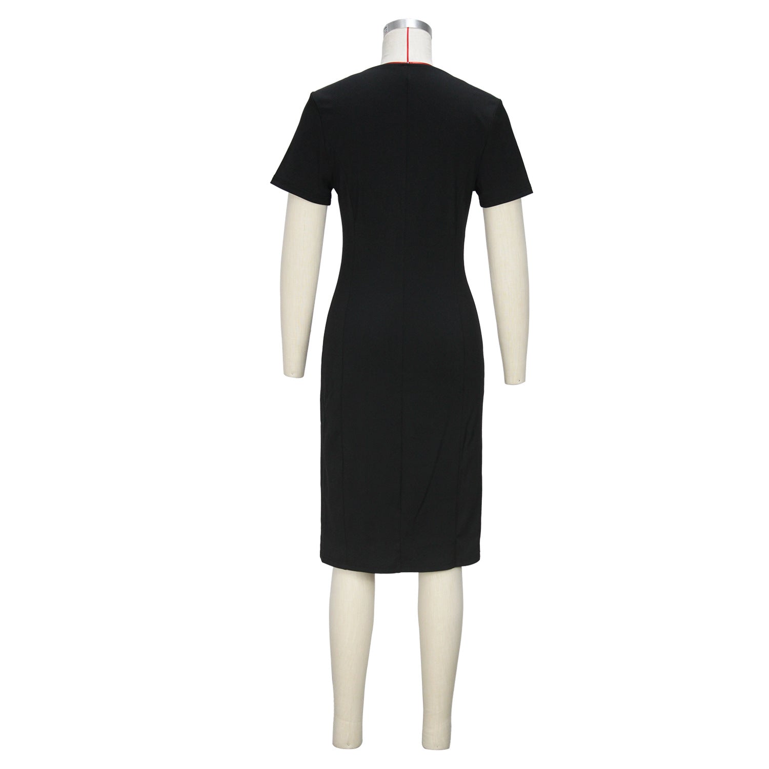 Faux-Leather Crew-Neck Front-Zip Short-Sleeve Bodycon Dress