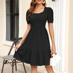 Women's Square-Neck Ruched A-Line Dress