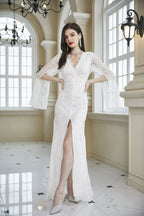 Women's Burgundy Lace V-Neck Long Sleeve Dress