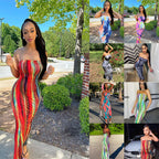 Spring Summer Colorful Tie Dye Off-Shoulder Strapless Dress