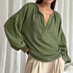 Women's French Bubble Crepe Lantern Sleeve Loose Casual Shirt Autumn Arrival Top Women