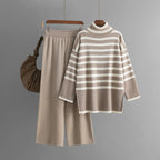 Striped Turtleneck Sweater Autumn Winter Loose Design Pullover Top Two-Piece Set