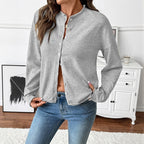 Women Clothing Casual Single Breasted Solid Color Knitted