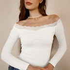 Women's White Lace Off-Shoulder Top