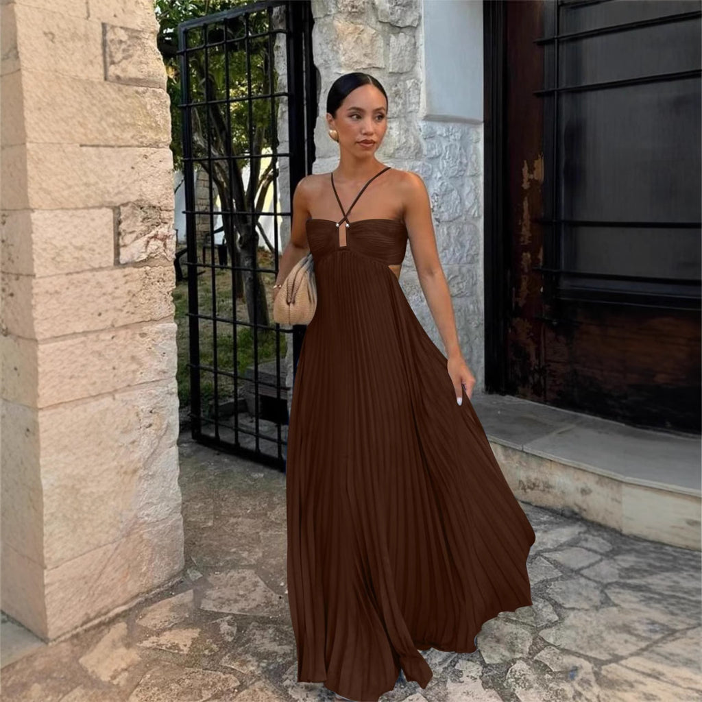 Women's Solid Color Tube Top Pleated Sleeveless Sling Top