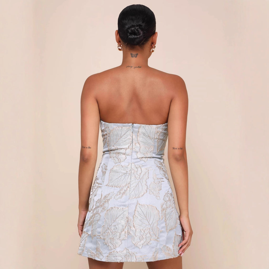 Women's Strapless Floral Embroidered Mini Dress