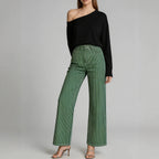 Multi Color Stripe Design Casual Straight Leg Jeans