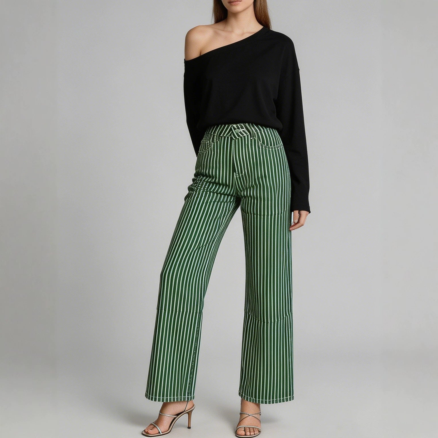 Multi Color Stripe Design Casual Straight Leg Jeans