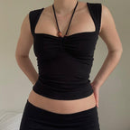 Women's Women's's Top Halter Pleated Short Tube Top All Match Solid Color Vest