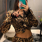 Leopard Shirt & Wide-Leg Pants Set