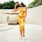 Women's Vacation Dress Suspender Bandeau Fit Floral Sheath Off Shoulder Beach Dress For