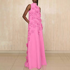 Women’s 3D Floral Stand-Collar Maxi Dress