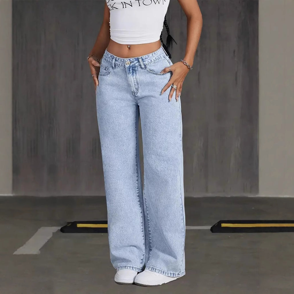 Women's Women Wide Leg Jeans Simple Slim Fit Figure Flattering Multi Craft Design Wide Leg Jeans Jeans