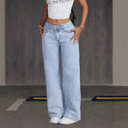 Women's Women Wide Leg Jeans Simple Slim Fit Figure Flattering Multi Craft Design Wide Leg Jeans Jeans
