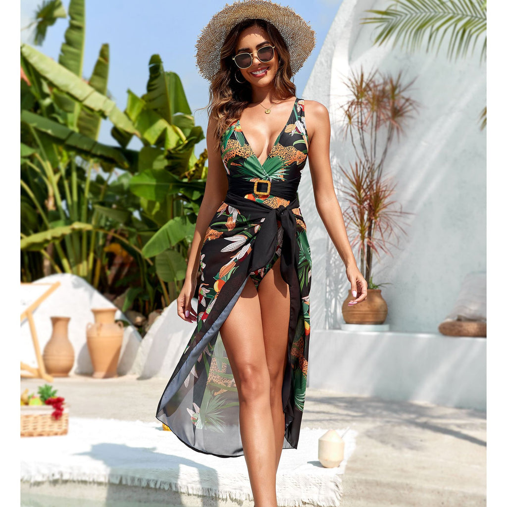 Printed Gauze One-piece Swimwear