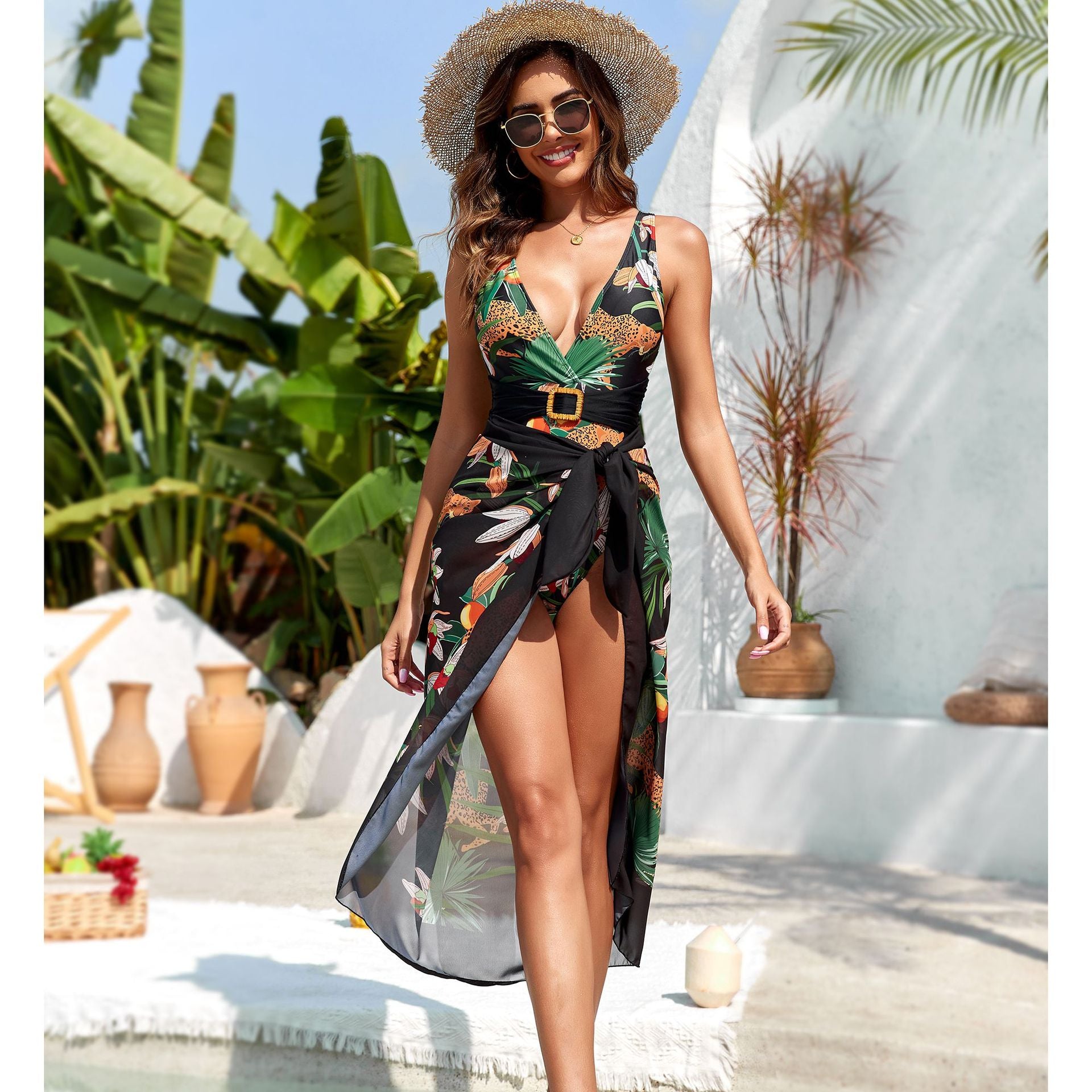 Printed Gauze One-piece Swimwear