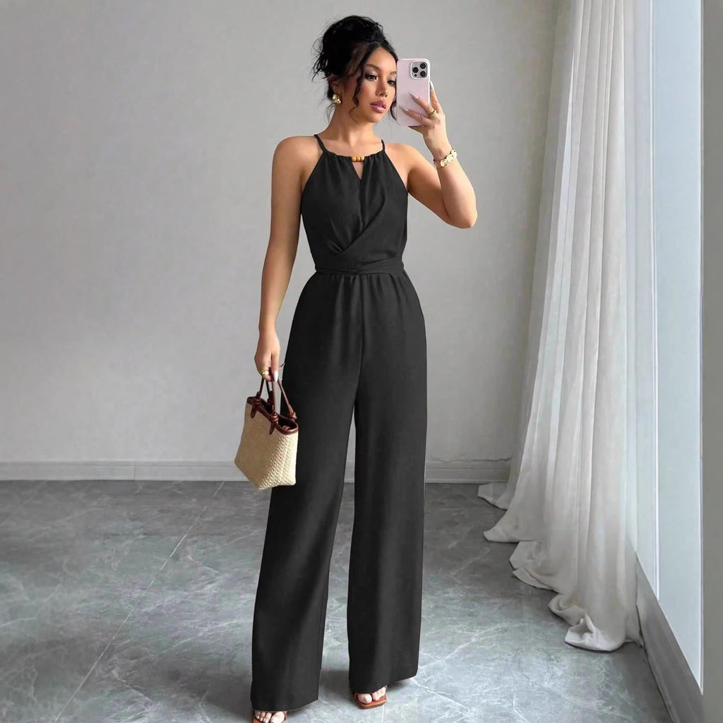 Halter Jumpsuit Waist Tight Drape Office Jumpsuit