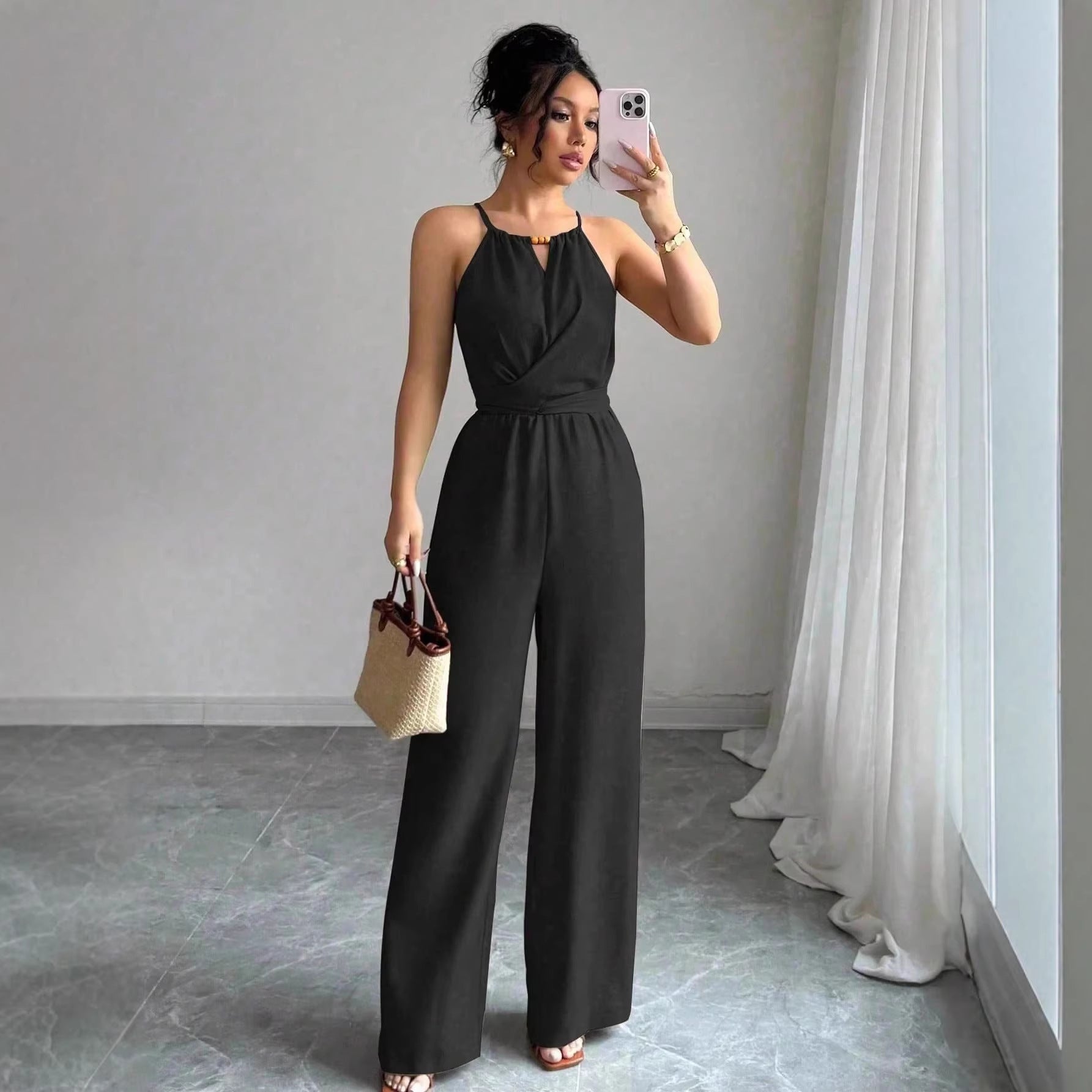 Halter Jumpsuit Waist Tight Drape Office Jumpsuit