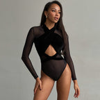 Women's Mesh Velvet Cross Hollow Out Jumpsuit