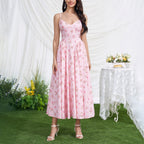 Women's Printed Pleated Backless Midi Dress