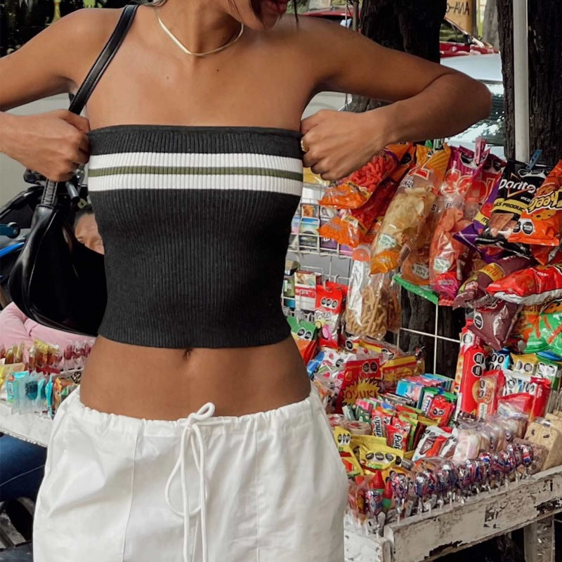 Women's Striped Color-Block Knitted Tube Top