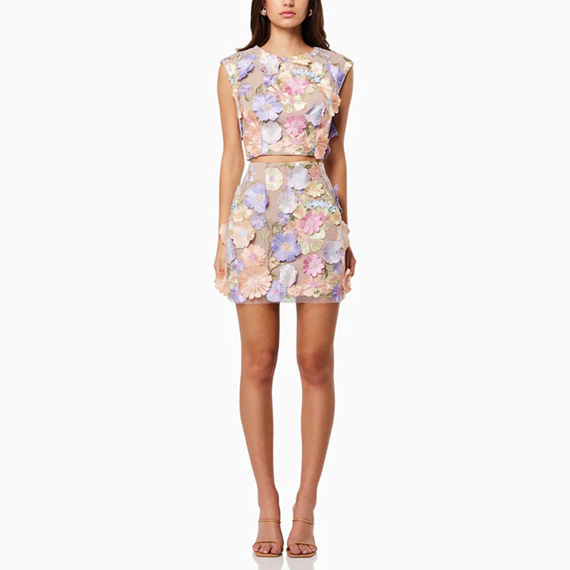 Women’s Embroidered Crochet Two-Piece Skirt Set