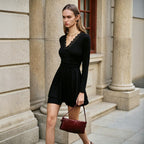 Women's V-Neck Lace Long-Sleeve A-Line Dress