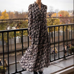 Spring Printed V-Neck Long Sleeve Loose Maxi Dress