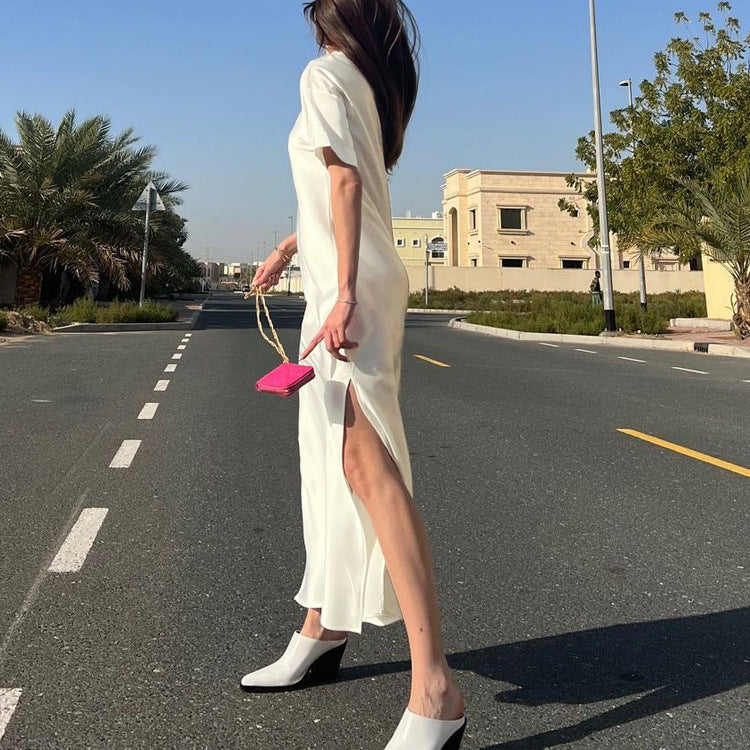 Simple Round Neck Short Sleeve High Waist