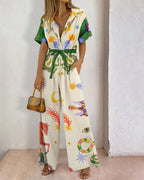 Street Women Printed Cotton Trousers Jumpsuit High Waist Casual Pants Amplified craft