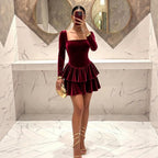 Women's Velvet Ruffle A-Line Dress