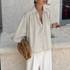 Simple Loose Fitting Shirt Polo Collar Long