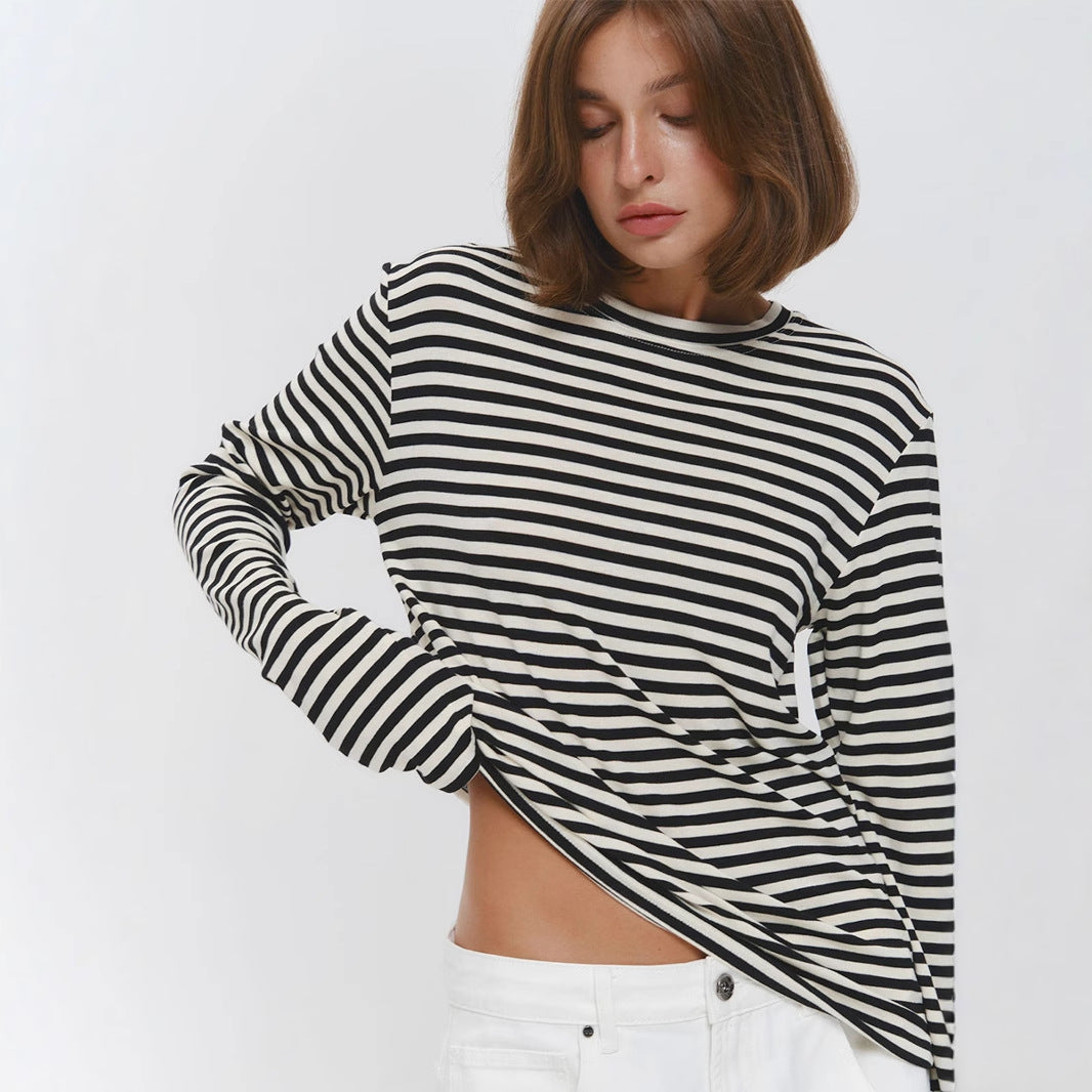 Women’s Striped Cotton Long Sleeve Crew Neck Top