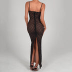 Women's Autumn Sexy Suspender Tight Dress Lace Backless Split Polka Dot Dress