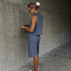 Blue Sleeveless Vest Set